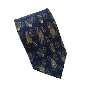 Vtg Woodward Dark Blue Gold Geometric Men’s 100% Silk Tie EUC